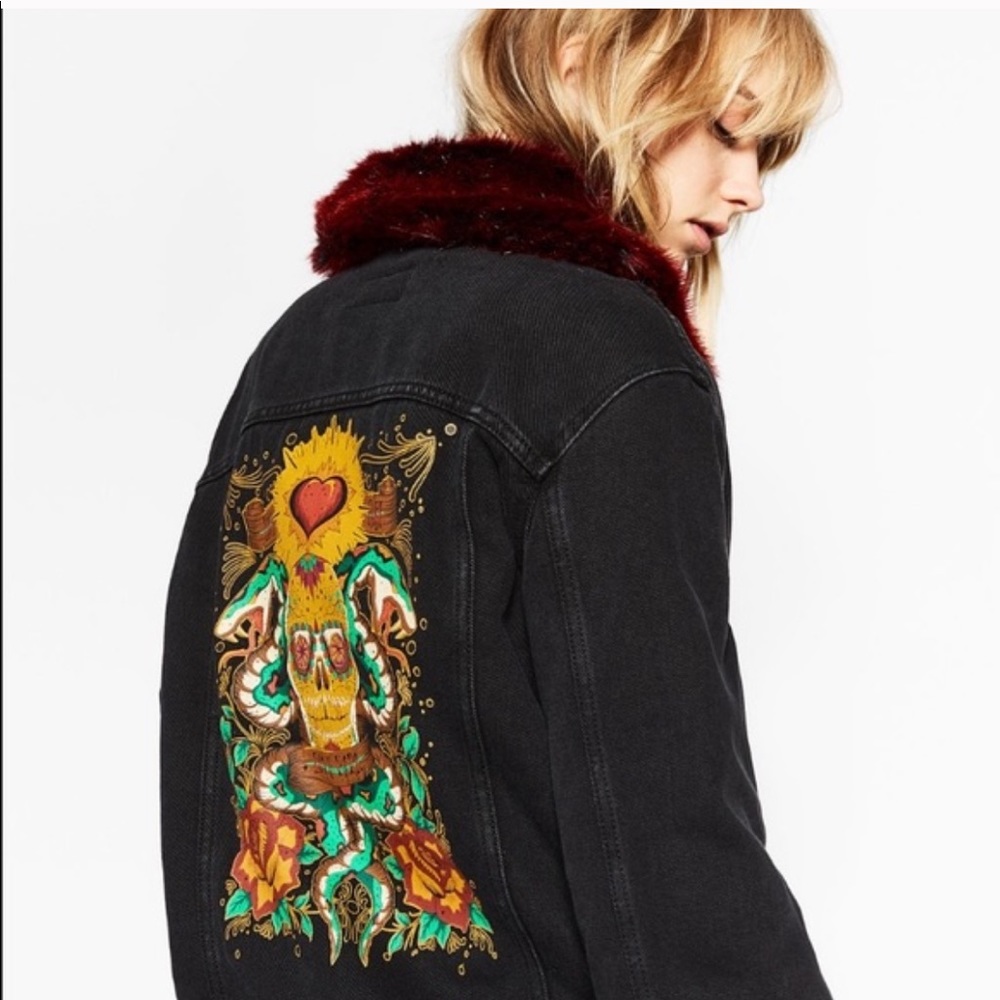 Zara Fleece Lined Denim Jacket w Detachable Collar